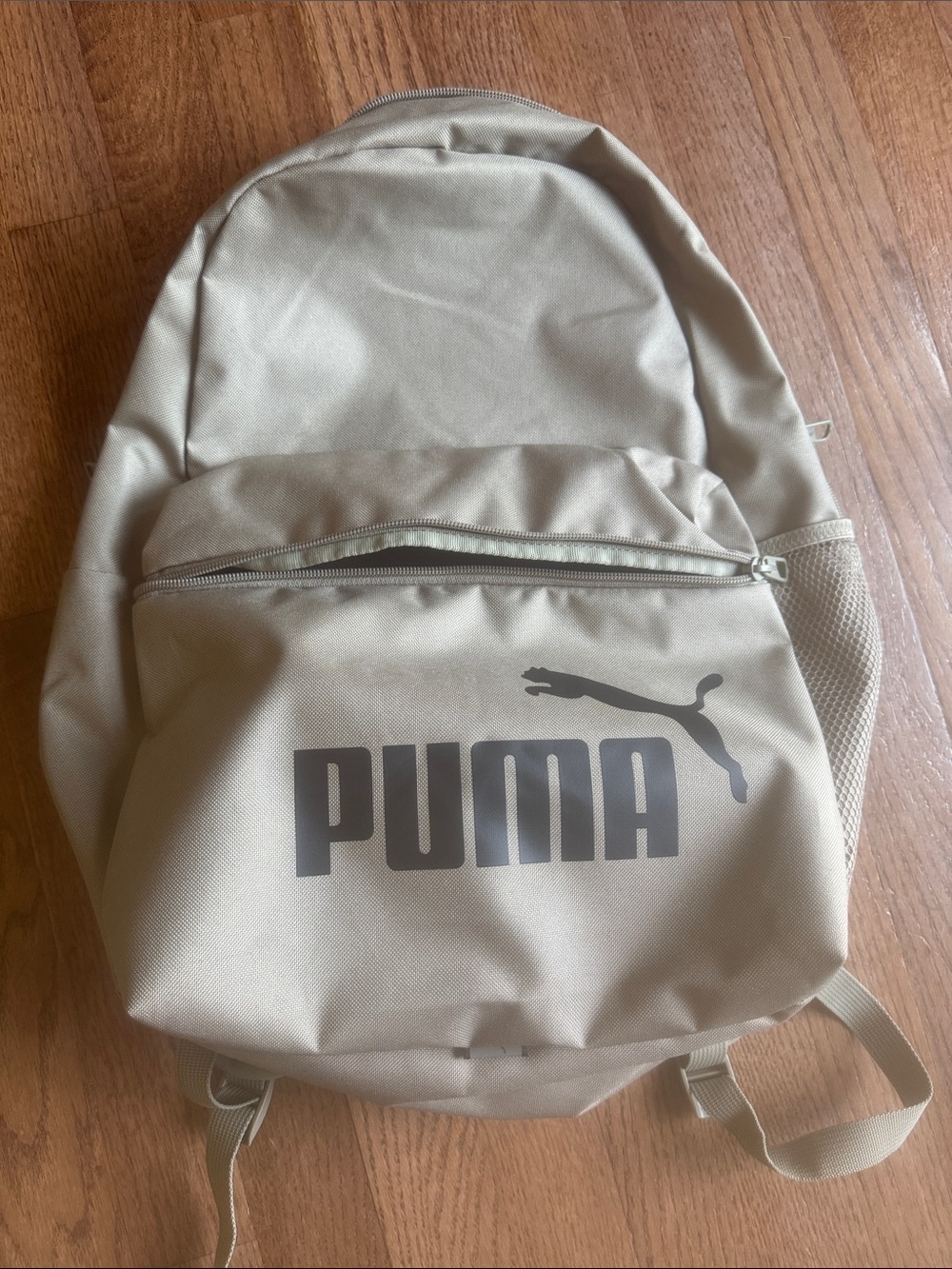 Puma Beige Logo Backpack with Front Zip Pocket